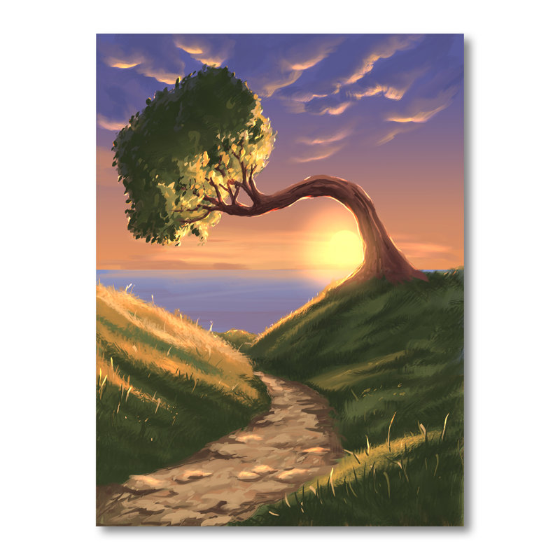 «Video Game Fantasy Tree Sunset Scenery», reproduction d'art sur toile, H 12 po x l 8 po x P 1 po, Toile tendue