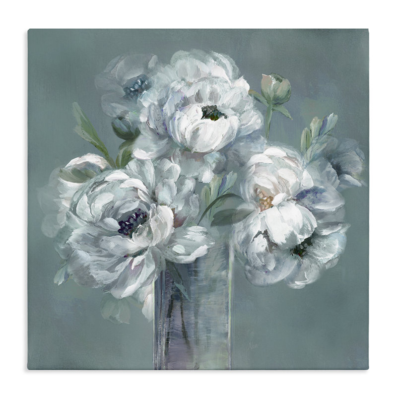 Impression sur pivoine blanche dans un vase, design par Nan, H 24 po x l 24 po