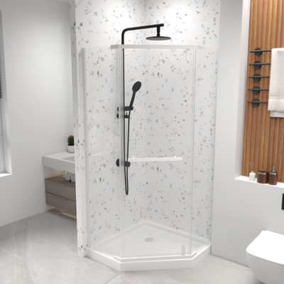 Frameless Neo-Angle Pivot Shower Door, 34.75 in. x 72 in., 1/4" Tempered Glass