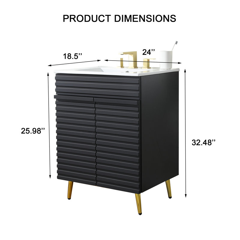 24'' Black Modern Free-Standing Single Bathroom Vanity Set