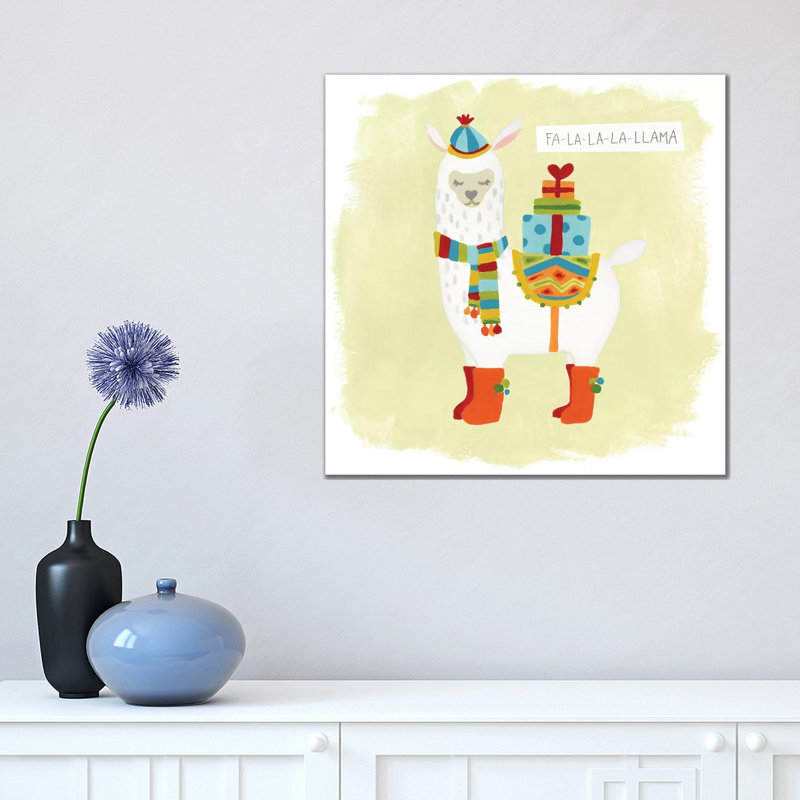 Fa-La-La-La Llama I by June Erica Vess - Wrapped Canvas Painting, 45.72 cm H x 45.72 cm W x 1.91 cm D