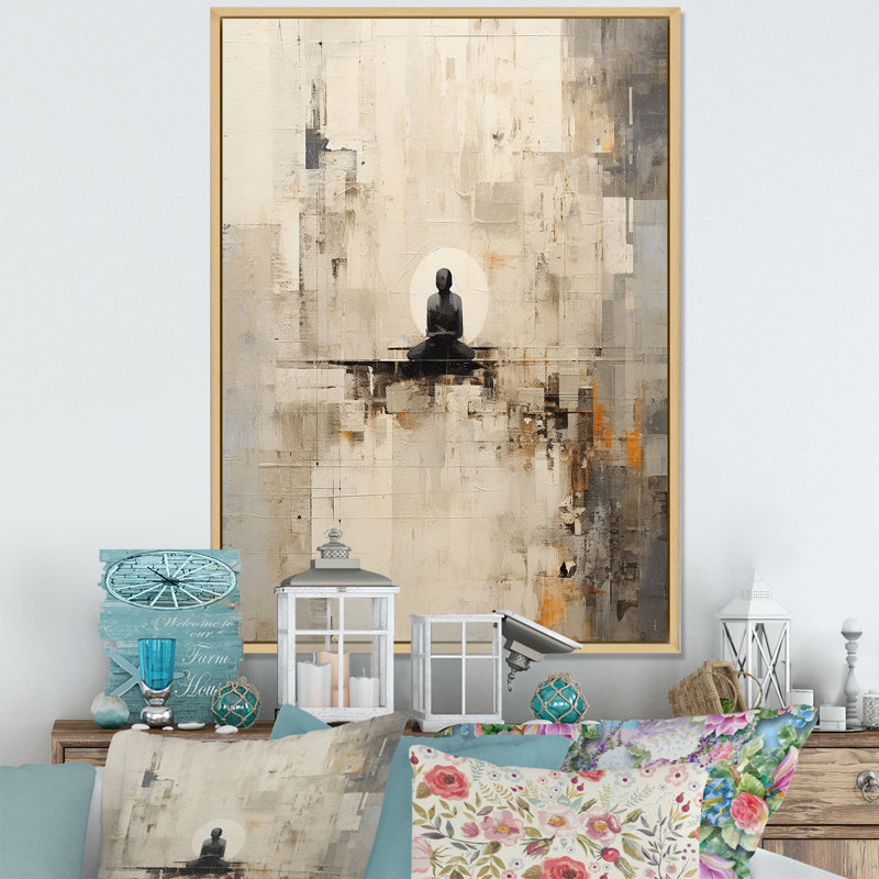 Abstrait bleu et blanc Yoga Mediation III - impressions sur toile de yoga, Cadre naturel flottant, H 32 po x l 24 po