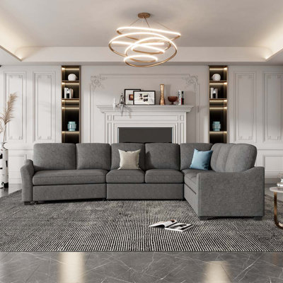 Canapé-lit modulaire 3 pièces avec lit gigogne Ginelie, canapé-lit moderne en L avec port de chargement USB, canapé modulaire