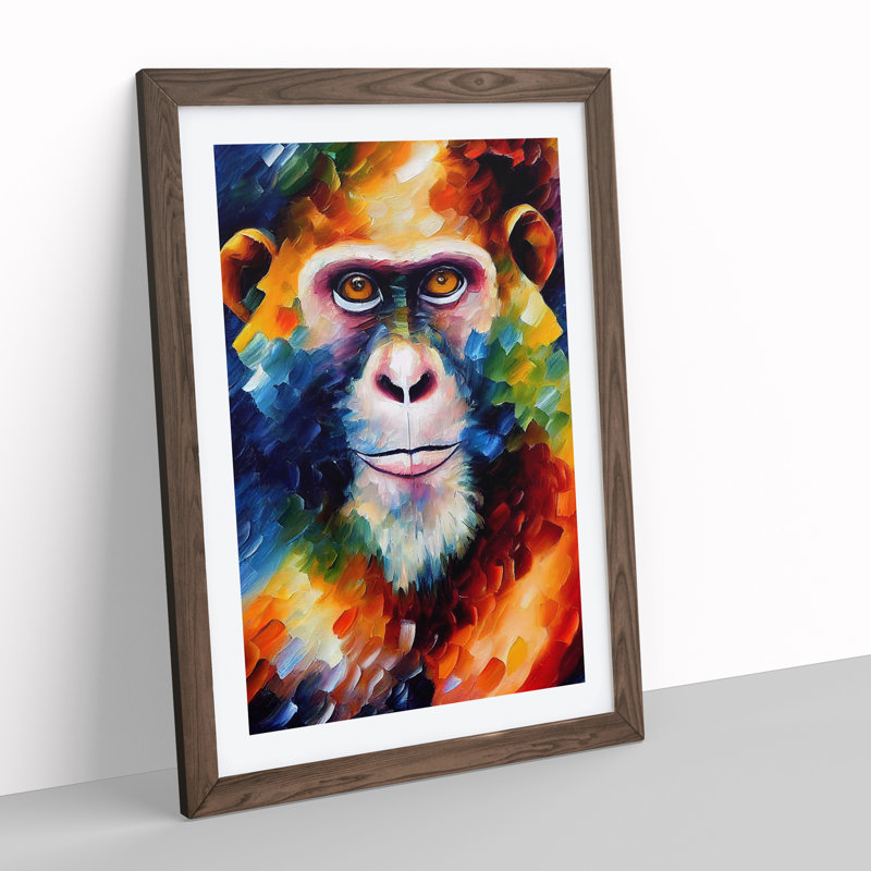 Monkey Portrait No.4 - Framed Print, 46cm H x 34cm W, Brown