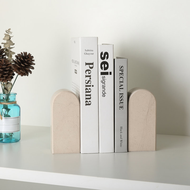 Serre-livres en marbre (ensemble de 2), H 2,3 po x l 2,54 po x P 5,66 po, Beige