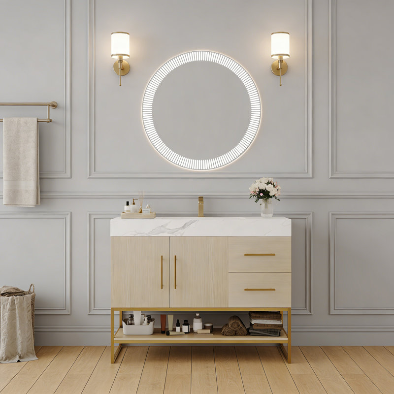 Meuble-lavabo moderne 36 po, Bois, Blanc