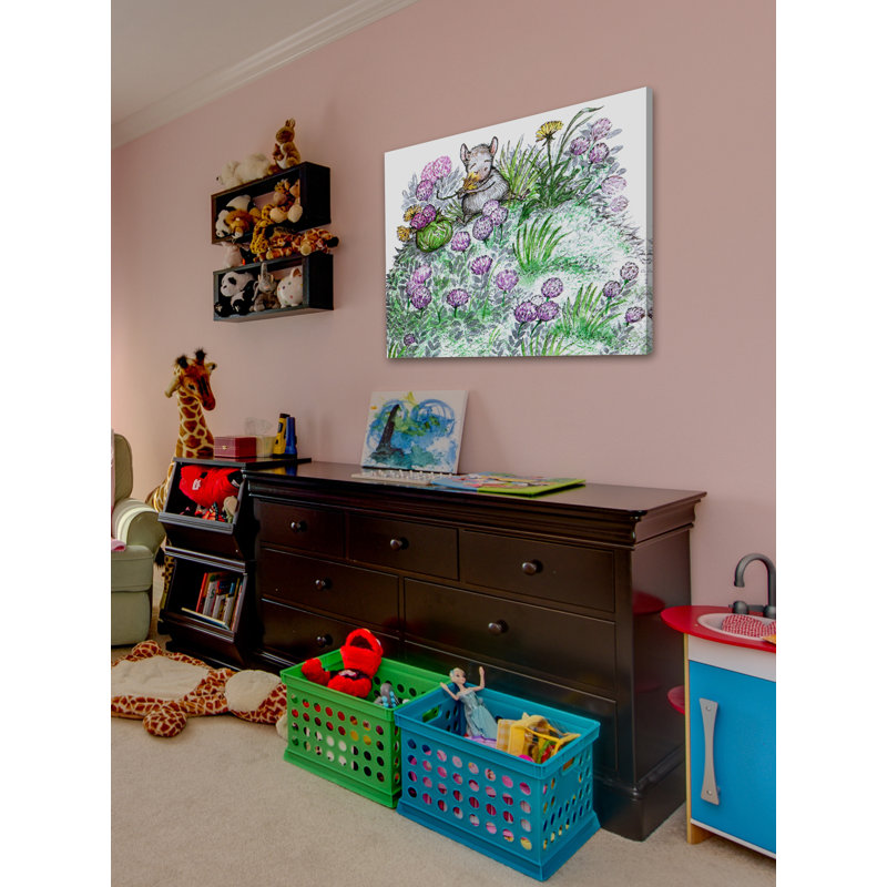 'Mouse and Flowers' Print on Wrapped Canvas, 40" H x 48" W