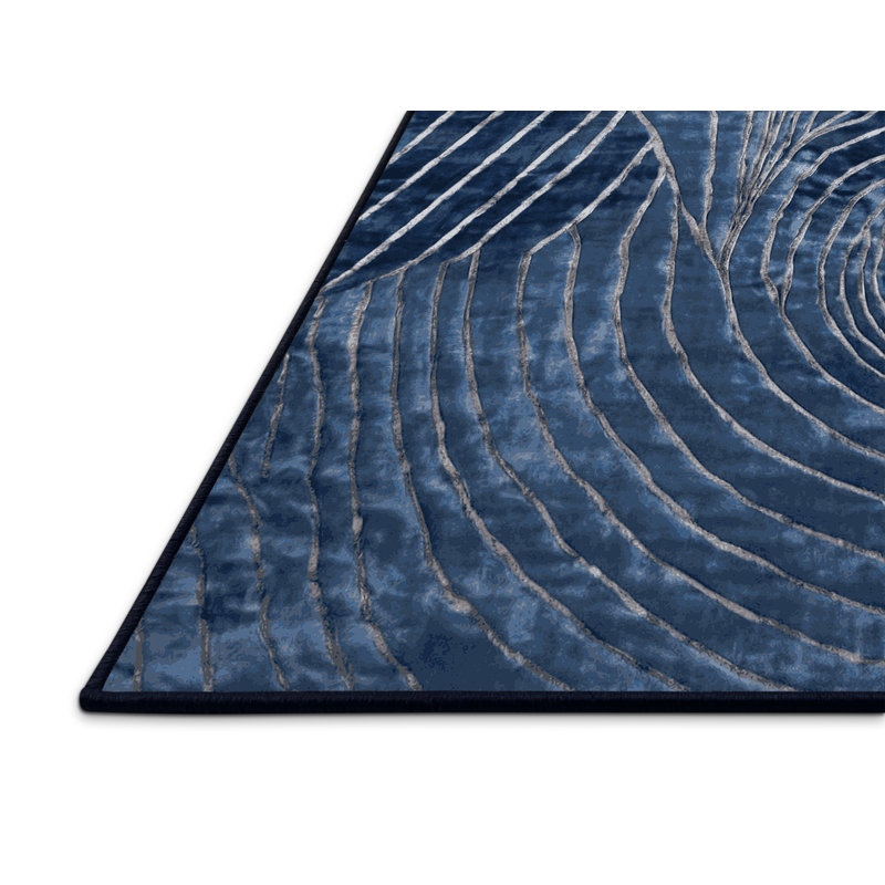 Tapis bleu soyeux et moelleux, Rond 5 pi
