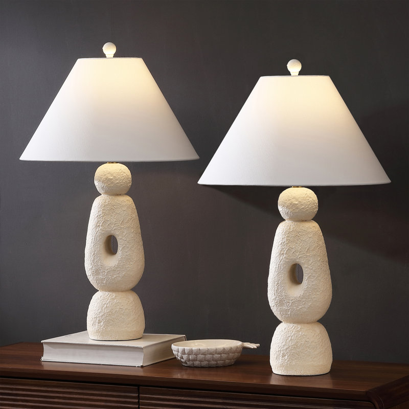 Henge 28" Organic Minimalist Textured Resin/Metal Stacked LED Table Lamp, Antique White