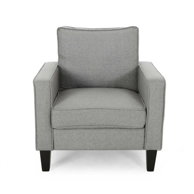 Ballentine Mid-Century Modern Accent Chair with Channel Stitching and Rubberwood Legs, Gray Polyester Duplicate