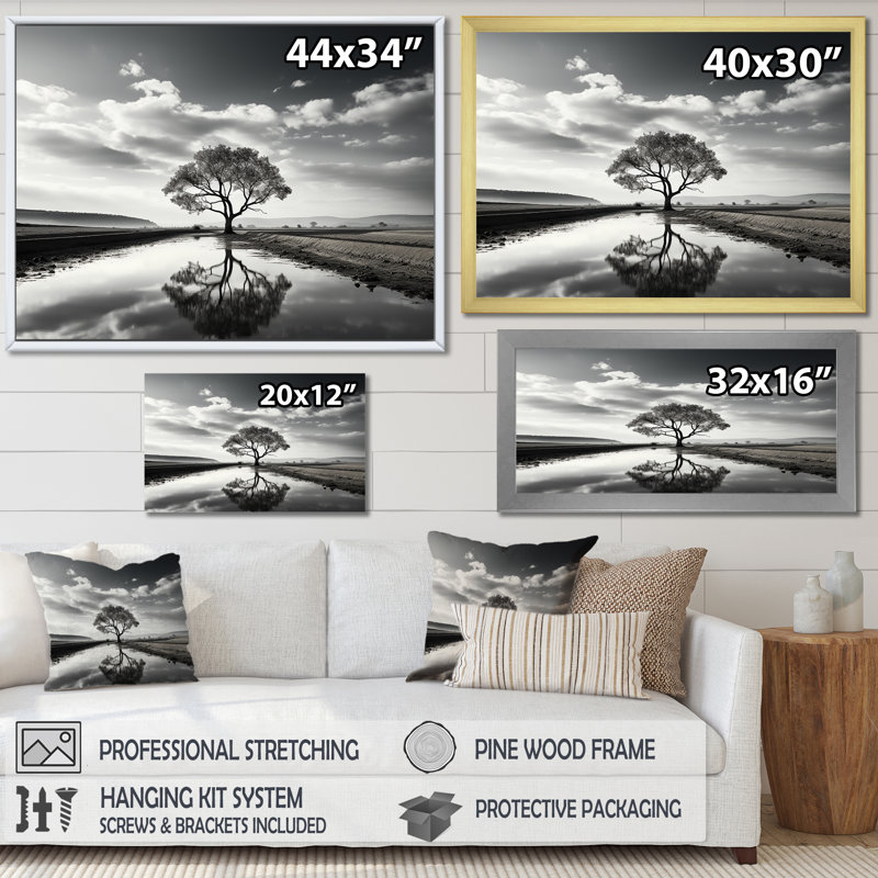 «Enchanted River Forest Scenery - River», reproduction d'art sur toile, Cadre flottant doré, H 16 po x l 32 po