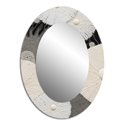 Black And White Abstract Corals River - Gray Oval Wall Mirror Decor