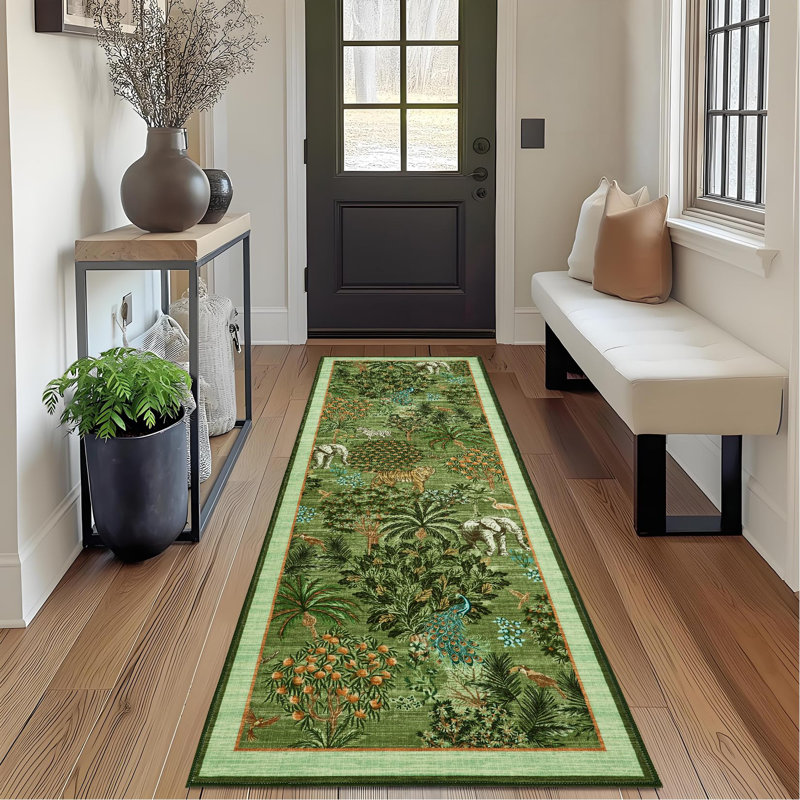 Animal Print Braided Area Rug, Light green, 230*60cm