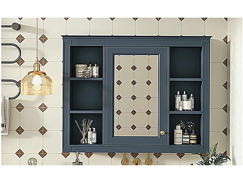 Armoire à pharmacie 35 po x 27,5 po, armoire de rangement murale pour salle de bain, armoire murale avec miroir, Bleu