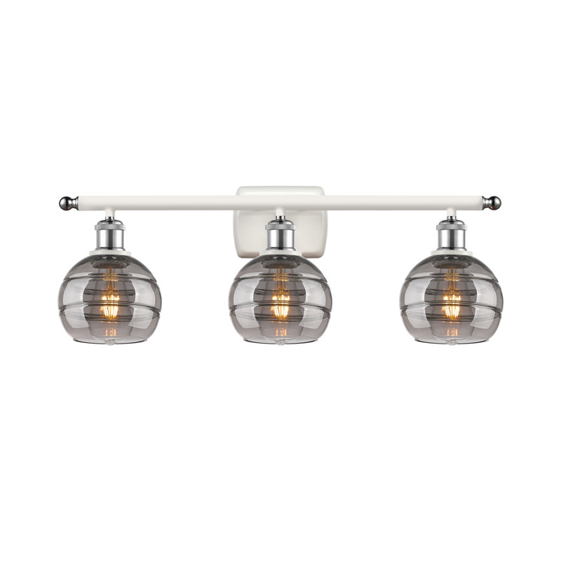 Éclairage de salle de bain à intensité variable à 3 lumières Bienes, Gris fumée clair, Chrome poli blanc