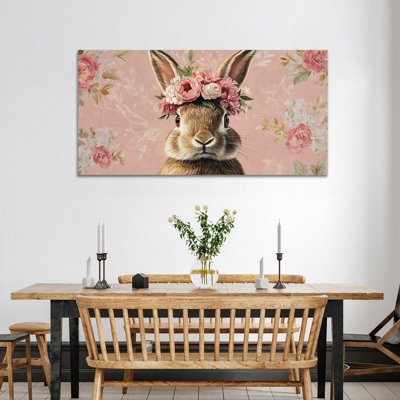 Art mural de lapin de Pâques GUTTATY, décoration murale de lapin de Pâques au printemps, décoration murale fleurs de lapin et printemps, impressions de Pâques pour le salon, la chambre à coucher, la chambre d'enfant, la chambre de bébé prête à être suspendue 20 po x 40 po
