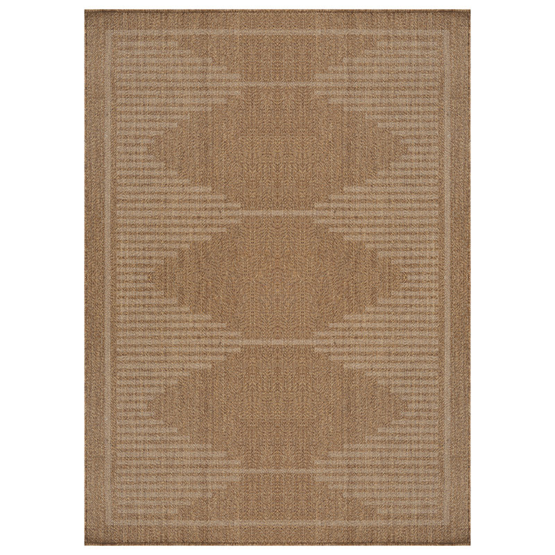 Geometric Sand/Natural Easy-Care Jute-Style Indoor/Outdoor Flat Woven Area Rug, Runner 2'3" x 8', Sand
