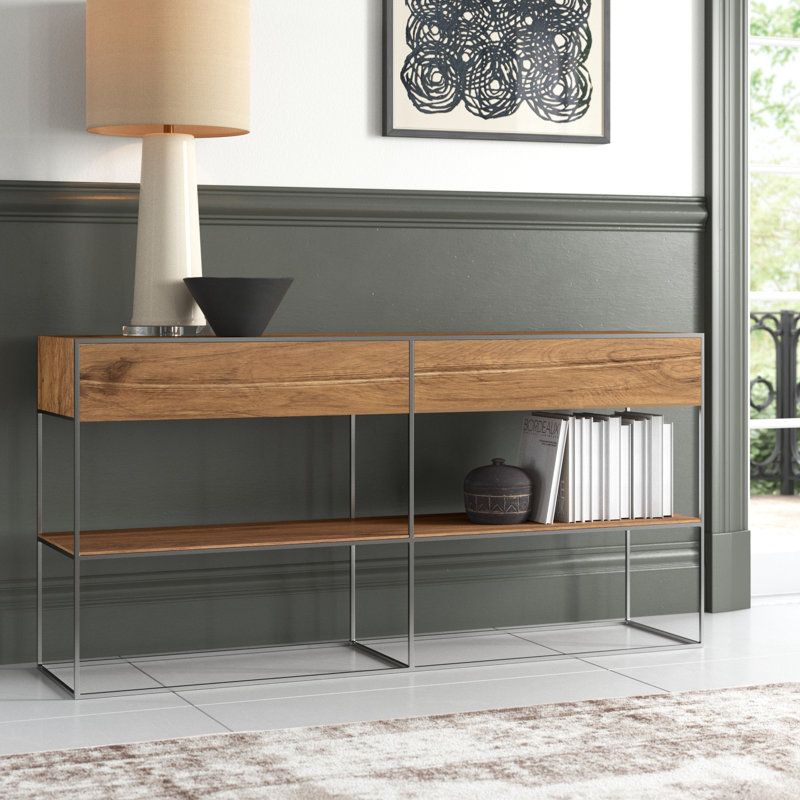 Buffet en bois massif 63 po Ophelia, Brun, Argent