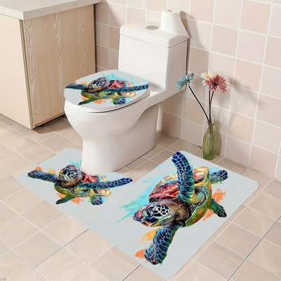 Bathroom Rug Set 3 Piece Shattered Glass Pattern in Black for Trendy Loft Space