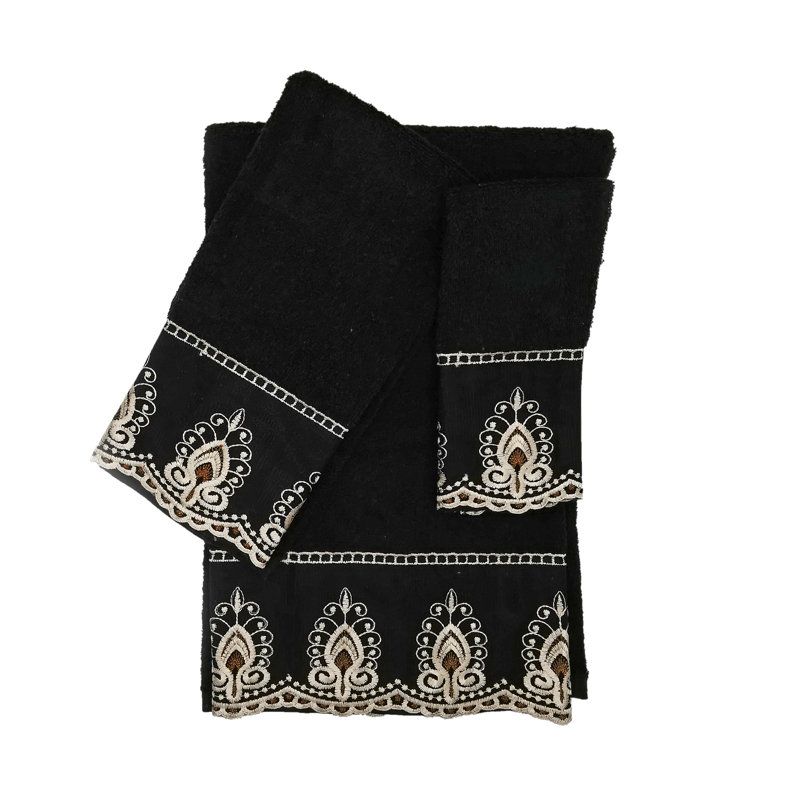 Ensemble de serviettes 100% coton 3 pièces Carli, Noir