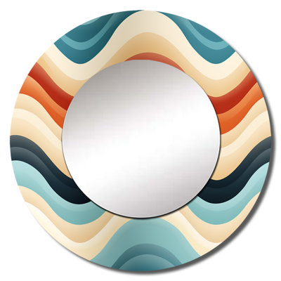 Beige And Blue Coastal Chevron Serenity - chevron  Unique Wall Mirror Decor, Beige Large Mirror, Printed Metal Art