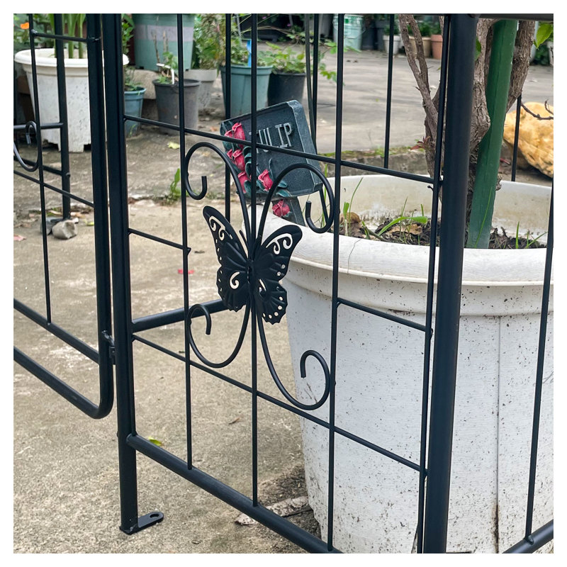 Tonnelle de jardin en métal noir avec barrière, treillis de mariage extérieur de 7,15 pi pour grimper aux roses et aux vignes