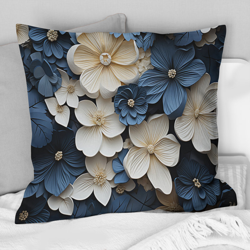 Coussin décoratif bleu et blanc - Violets