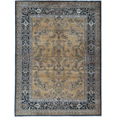 Tapis doré et noir noué à la main de haute qualité