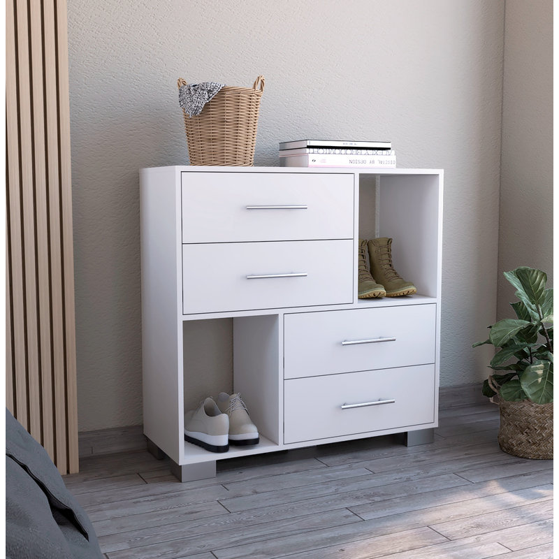 Commode Sohany, quatre tiroirs, deux tablettes ouvertes