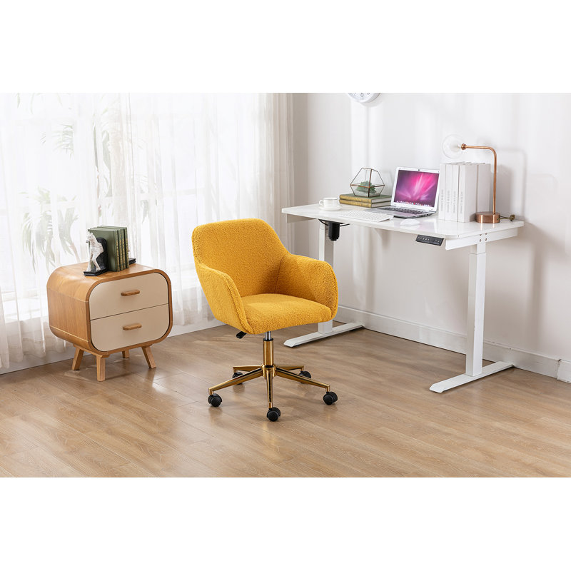Chaise de bureau rotative à hauteur réglable en tissu Teddy, Peluche jaune