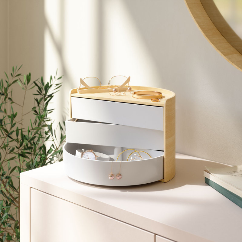 Moona Poplar Wood Collapsible Kids' Jewelry Box in White/Natural