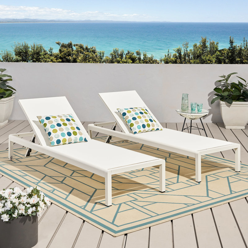Adjustable Chaise Lounge In White With Airflow Mesh And Easy Mobility, Of 2 2 Stable Aluminum Seating Arrangement