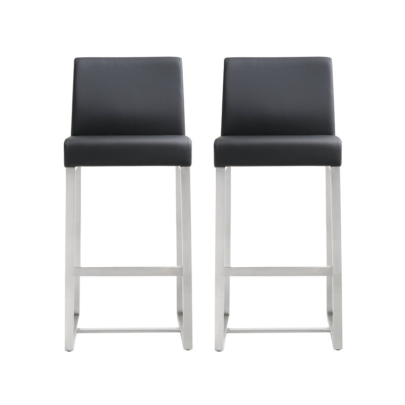 Tabouret Orville, Noir, Tabouret de comptoir (siège d'une hauteur de 27 p, Argent