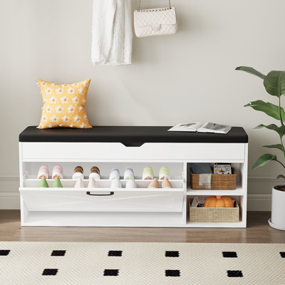 8 Pair Shoe Storage Bench with Leather Cushion
