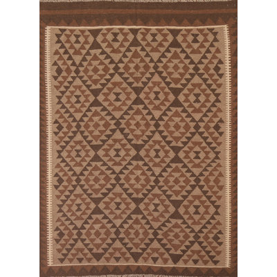 Reversible Wool Kilim Brown Area Rug 5x6