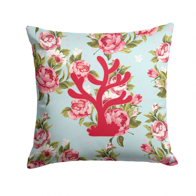 Coussin décoratif intérieur/extérieur bleu beige corail shabby, H 14 po x l 14 po x P 4 po