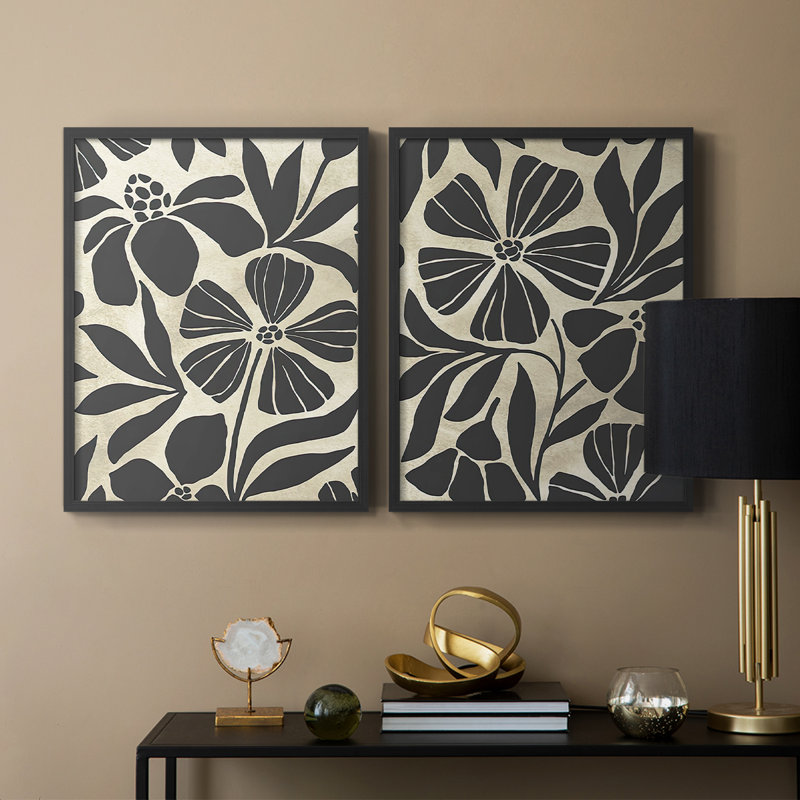 Linocut Garden I-Premium, impression encadrée - prête à être accrochée - aucun clou requis - aucun clou requis