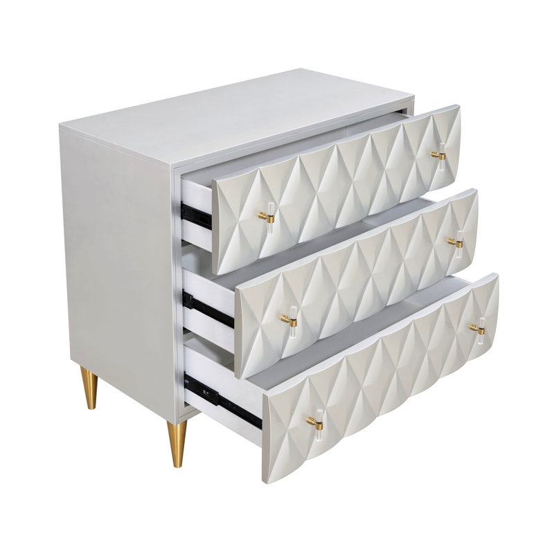 Console argent métallique et champagne avec arrêt et quincaillerie dorée à motif 3D