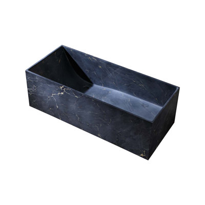 67" Rectangular Freestanding Bathtub In Matte Black With Gold Veins With Thick Sloped Backrest