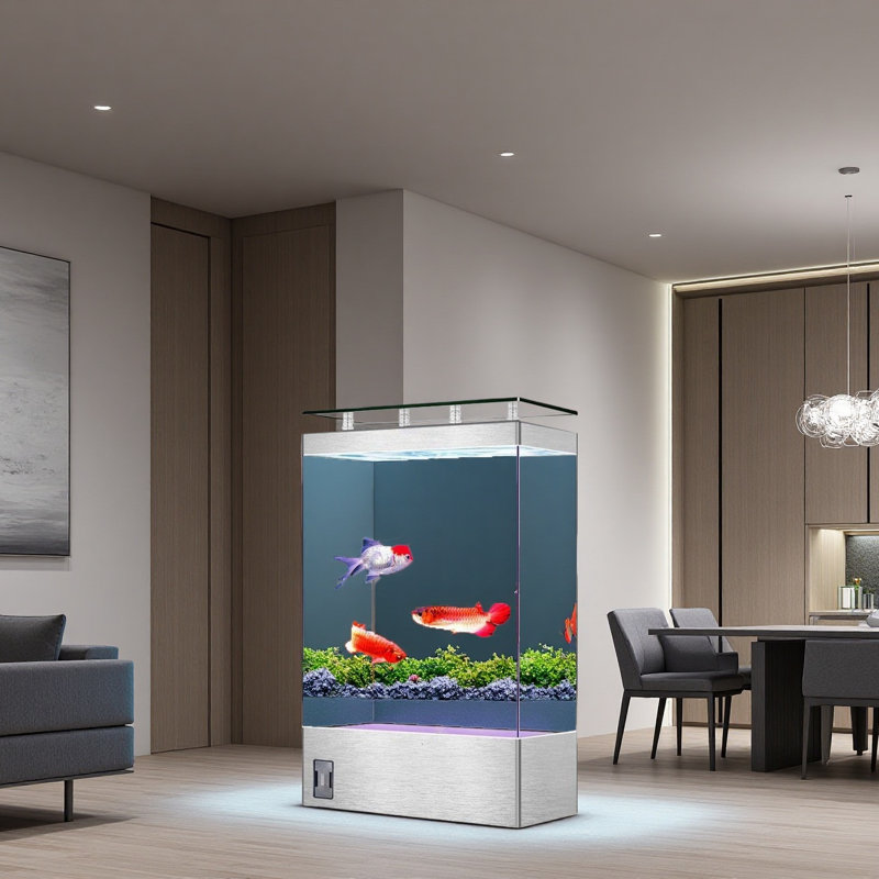 Grand aquarium moderne et minimaliste écologique, 126 gallons (H 55,7 po x l 47,2 po x P 15,7 po), Argent argent