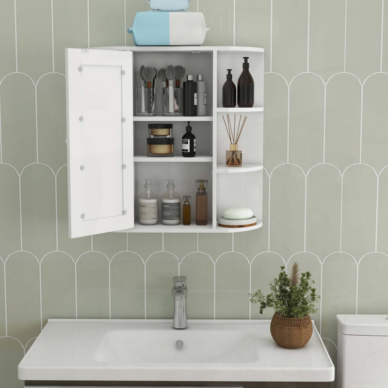 Armoire de salle de bain murale à miroir avec tablettes réglables