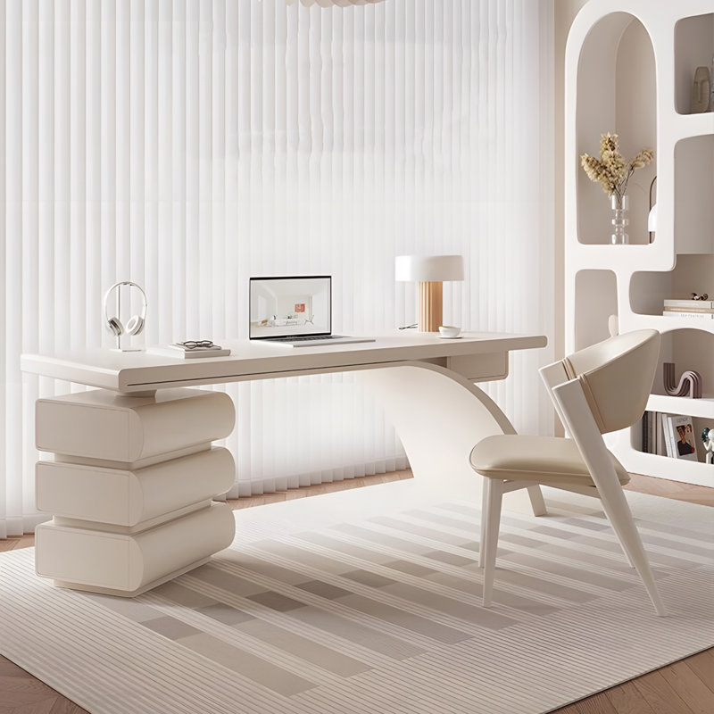 Table de réception de bureau en bois massif crème, H 29,53 po x l 55,12 po x P 27,56 po