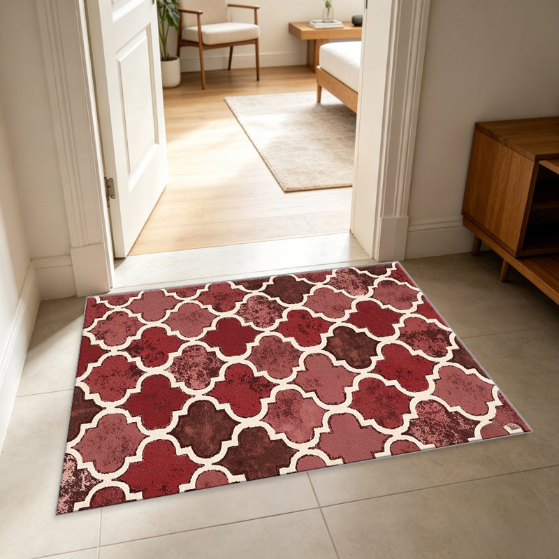 Distressed Trellis Red carpet-easy to clean, machine-washable, soft and comfortable; suitable for door mats, kitchens, living rooms, bedrooms, corridors, and laundry areas. Easy to clean, durable carpet for home decoration.