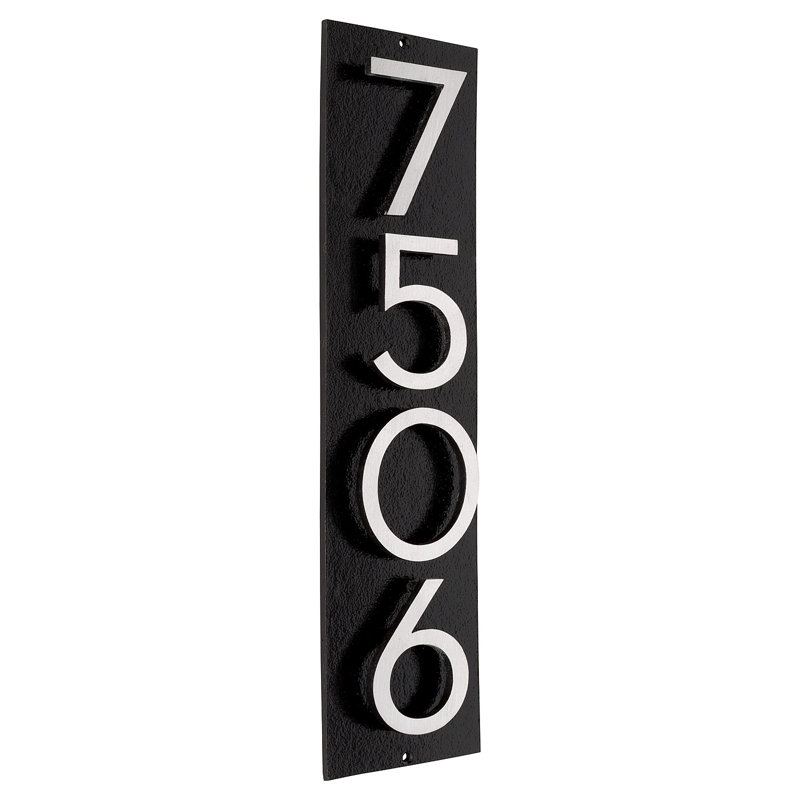 Floating Modern 3" Number Vertical Address Plaque (4 Digits), Black, Satin Nickel Two Tone, Yes