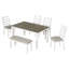 Ensemble de table de salle à manger de style rustique 6 pièces avec 4 chaises rembourrées et un banc (brun et blanc délavé)
