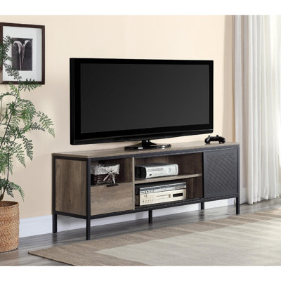 Meuble télé 55 po, chêne rustique et noir, 1 tiroir et 4 tablettes de rangement | Idée de cadeau