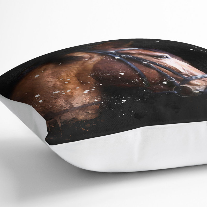 Horse Portrait Paint Splash Cushion with Filling, White, 55cm H x 55cm W x 20cm D