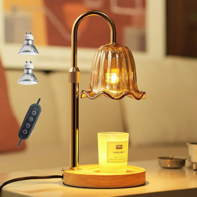 Dimmable Candle Warmer Lamp with Timer - 3-in-1 Wax Melter, Night Light, Desk Lamp | 3 Light Modes & Auto Shut-Off | for Home Office, Spa, Gift (Gold)