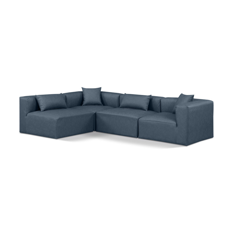 Houswerth Upholstered L-Shaped Sectional Reversible, Navy Vegan Leather