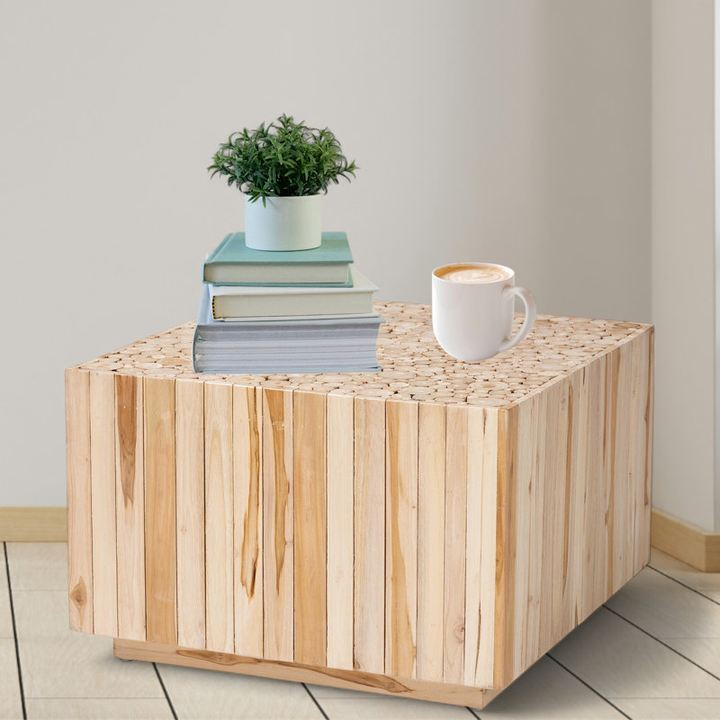 Augusta Natural Teak Wood Square Cocktail Table with Plinth Base